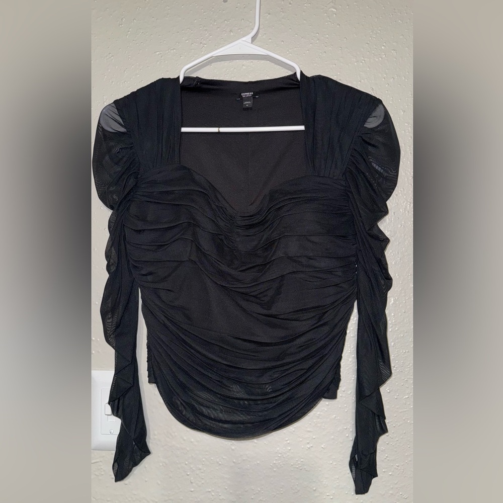 Express Elegant Black Ruched Top